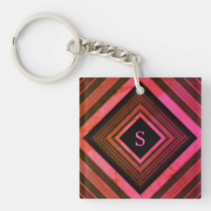 Porte-clés Monogramme géométrique rose rustique moderne