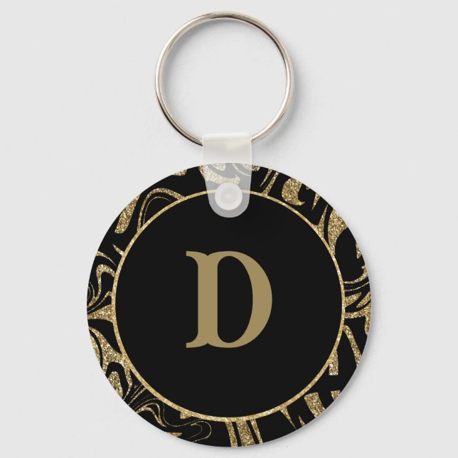 Porte-clés monogramme Gold Parties scintillant Sparkle &noir  (Recto)