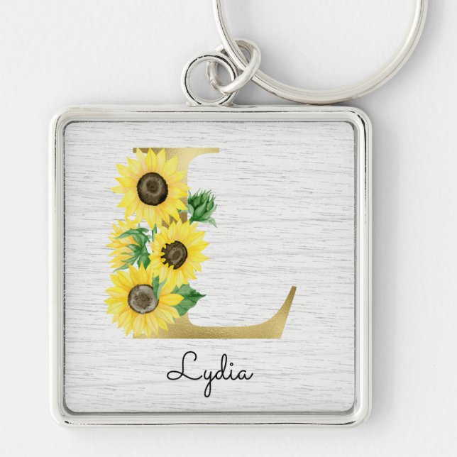 Porte-clés Monogramme Gold Sunflower Girl Floral Initial L (Devant)