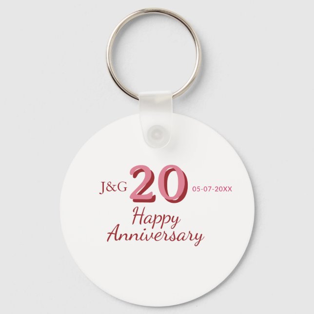 Porte-clés monogramme gras nom date rose 20e anniversaire (Recto)