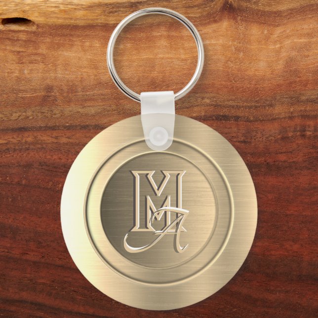 Porte-clés Monogramme Gravé Acier Or Métallisé (Verso)