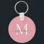 Porte-clés Monogramme gris blanc rose pâle Nom Fille Script<br><div class="desc">Simple Blush Rose Blanc Gris Monogramme Élégant Porte - clé de script moderne</div>