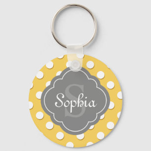 Porte-clés Monogramme gris Motif Polka Jaune
