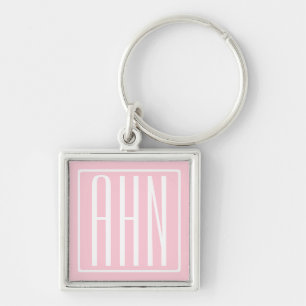 Porte-clés Monogramme initial   Blanc sur rose clair