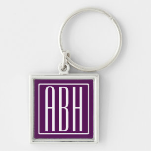 Porte-clés Monogramme initial   Blanc Sur Violet Profond