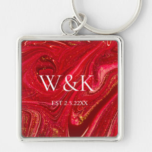 Porte-clés Monogramme initial de mariage couple rouge paillet