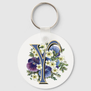 Porte-clés Monogramme initial de Pansy peint à la main - Y