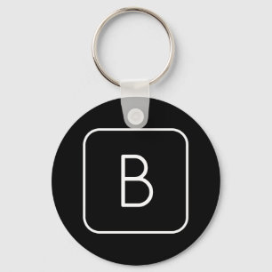 Porte-clés Monogramme Initial De Style Moderne   Blanc & Noir