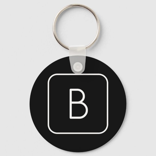 Porte-clés Monogramme Initial De Style Moderne | Blanc & Noir (Recto)