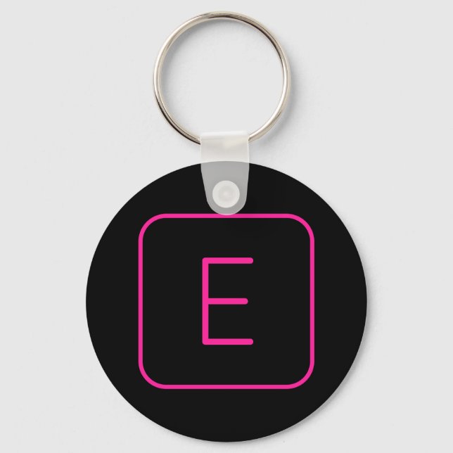 Porte-clés Monogramme Initial De Style Moderne | Rose Et Noir (Recto)