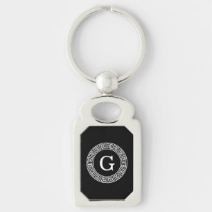 Porte-clés Monogramme initial du cadre de ligne de clé grecqu