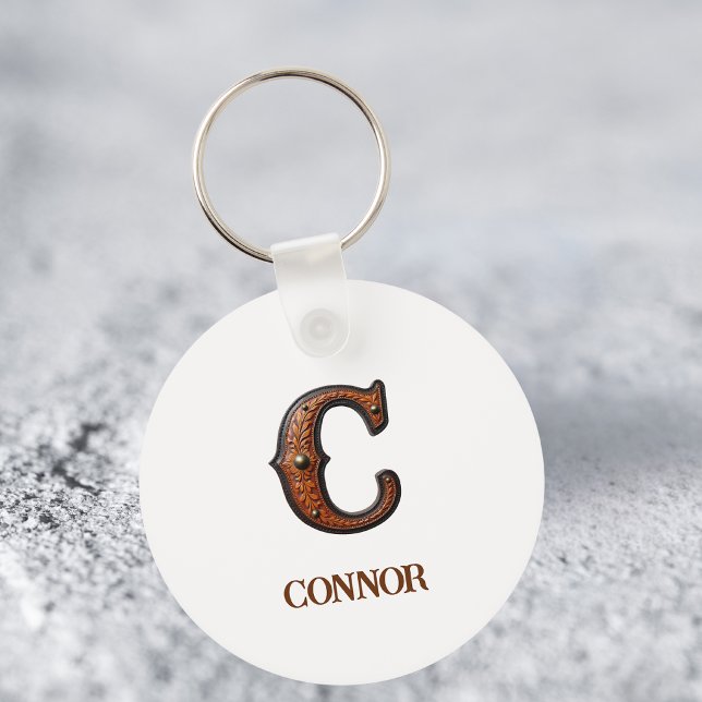 Porte-clés Monogramme Initial en Cuir Marqué de Style Occiden (Créateur téléchargé)