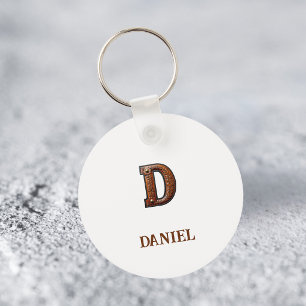 Porte-clés Monogramme Initial en Cuir Marqué de Style Occiden