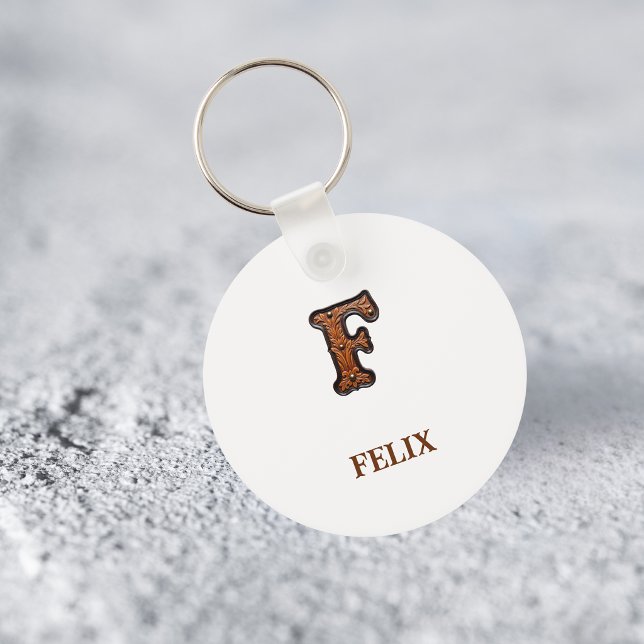 Porte-clés Monogramme Initial en Cuir Marqué de Style Occiden (Créateur téléchargé)