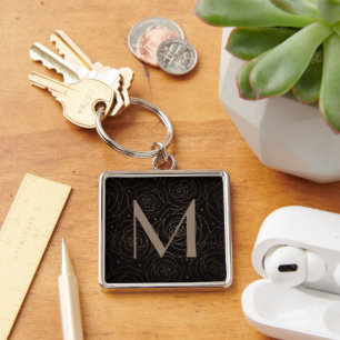 Porte-clés Monogramme Initial Fleur de Rose Foncé Timeless Ne