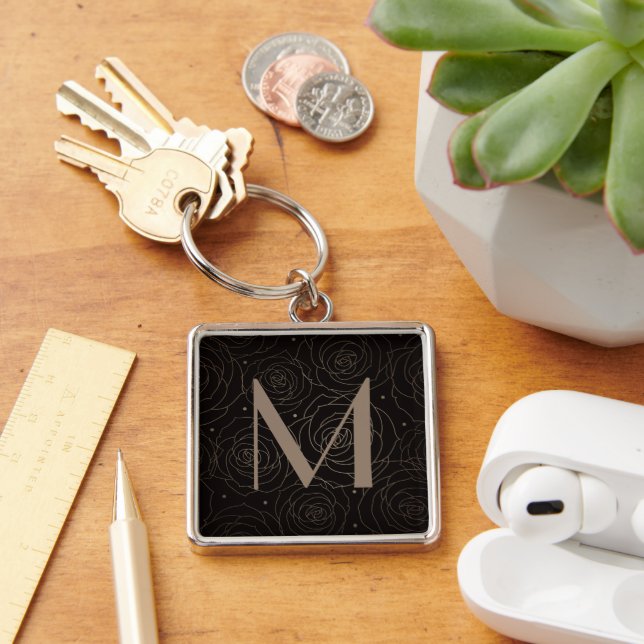 Porte-clés Monogramme Initial Fleur de Rose Foncé Timeless Ne (Bureau)