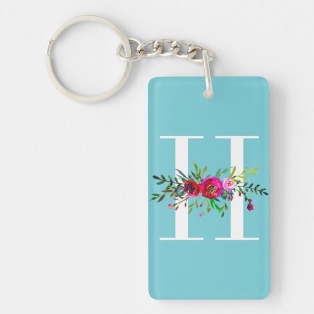 Porte-clés Monogramme initial lettre H floral couleur personn (Devant)