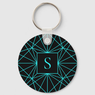 Porte-clés Monogramme Initial Motif Géométrique Turquoise