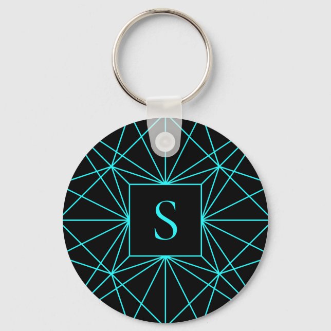 Porte-clés Monogramme Initial | Motif Géométrique Turquoise (Recto)