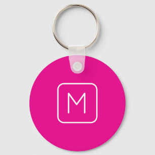 Porte-clés Monogramme Initial Simple & Moderne Rose & Blanc