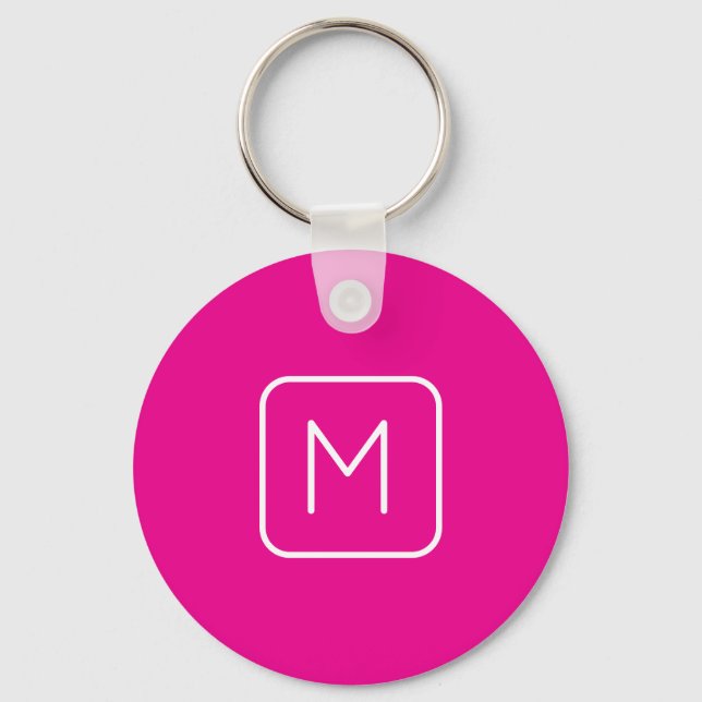 Porte-clés Monogramme Initial Simple & Moderne | Rose & Blanc (Recto)