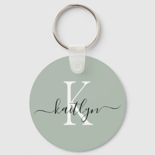 Porte-clés Monogramme Initial Vert Sauge