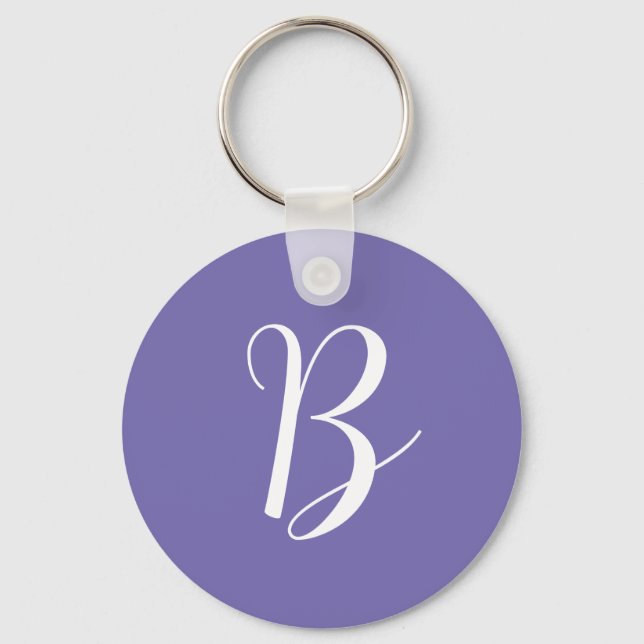 Porte-clés Monogramme Initial Violet Élégant (Recto)