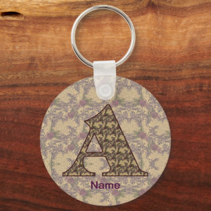 Porte-clés Monogramme Initiale A Floral Vintage Personnalisé