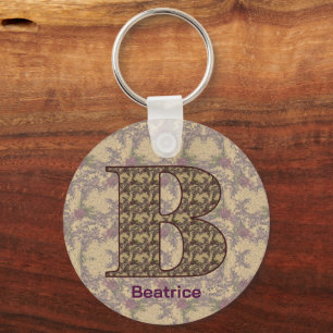 Porte-clés Monogramme Initiale B Floral Vintage Personnalisé