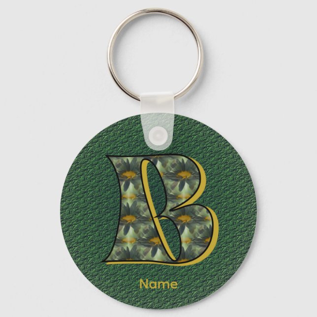 Porte-clés Monogramme initiale B personnalisé avec des margue (Recto)