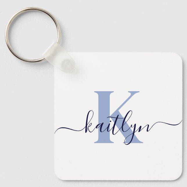 Porte-clés Monogramme initiale bleue nominative (Recto)