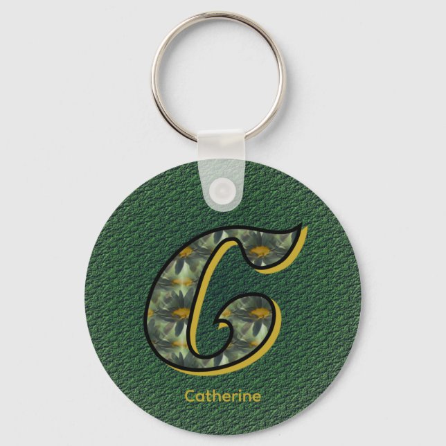 Porte-clés Monogramme Initiale C Marguerites Art Personnalisé (Recto)