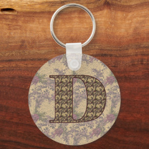 Porte-clés Monogramme Initiale D Élégant Floral Vintage