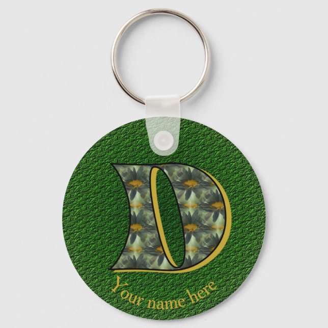 Porte-clés Monogramme Initiale D Fleurs Art Personnalisé (Recto)