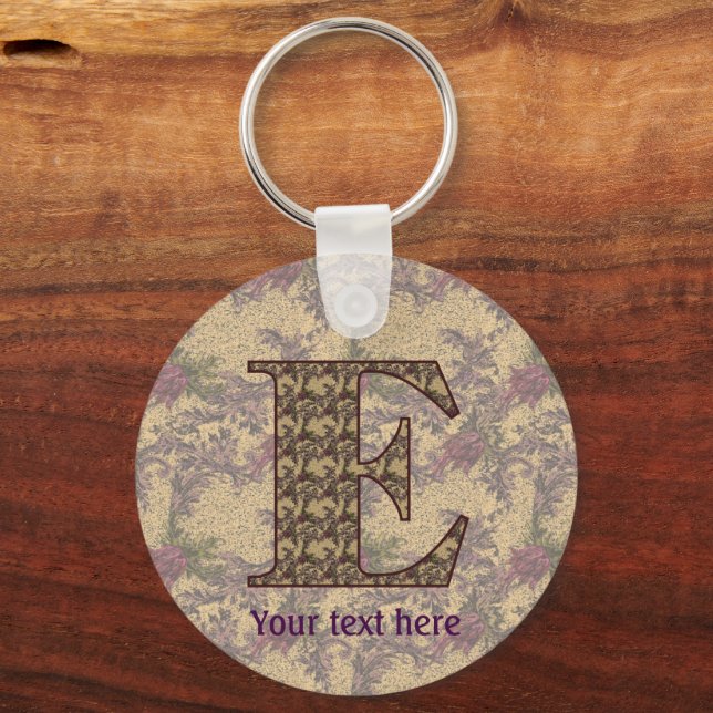 Porte-clés Monogramme Initiale E Élégant Floral Personnalisé (Recto)