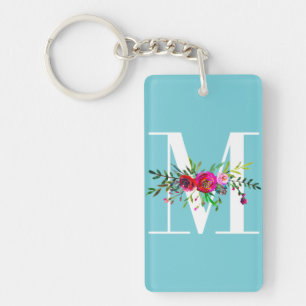 Porte-clés Monogramme Initiale Fleurie Lettre M Couleur Perso