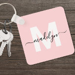 Porte-clés Monogramme Initiale Nom Rose Fardé<br><div class="desc">Créez Votre Propre Porte-Clés Carré Monogramme Rose Pâle Féminin et Moderne pour Voyageuse.</div>