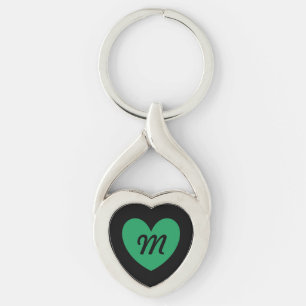 Porte-clés Monogramme Kelly coeur vert sur noir
