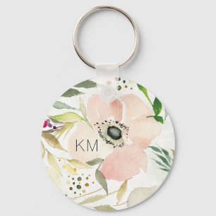 Porte-clés Monogramme La joie du blanc Aquarelle florale
