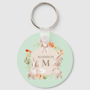 Porte-clés Monogramme Lapin lapins Floral Girl Personnalisé