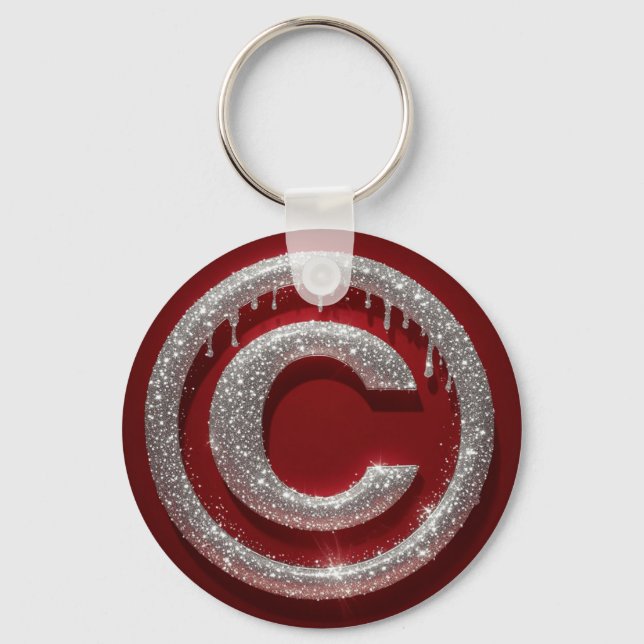 Porte-clés Monogramme lettre C pailleté Chrome Drip (Recto)