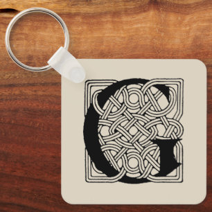 Porte-clés Monogramme lettre G Impression vintage nœud celtiq