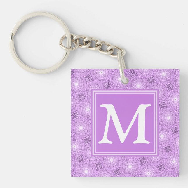 Porte-clés Monogramme lilas cercles pourpres motif (Devant)
