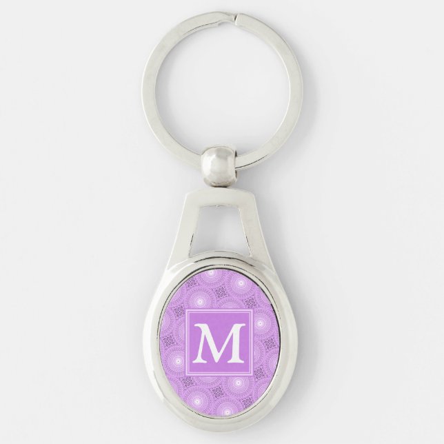 Porte-clés Monogramme lilas cercles pourpres motif (Devant)