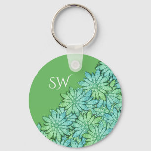Porte-clés Monogramme magnifique Floral moderne vert