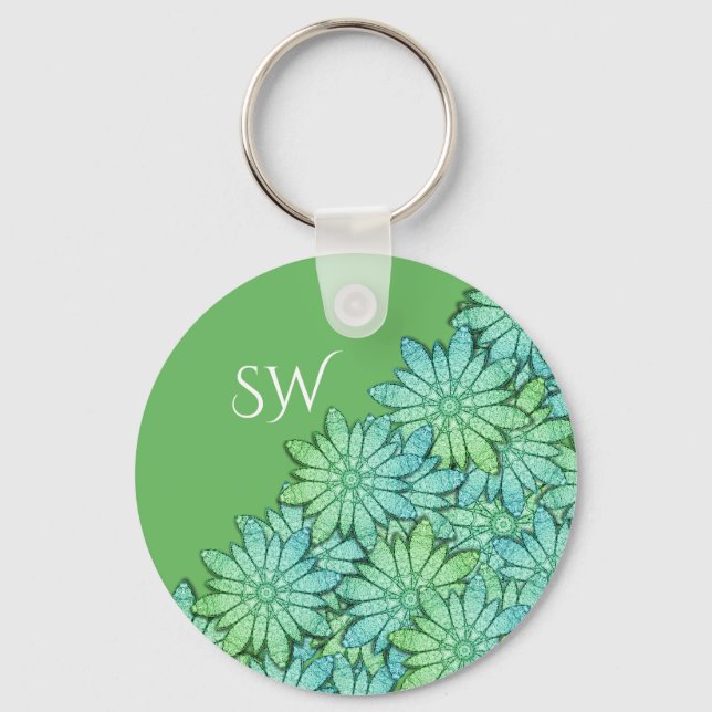 Porte-clés Monogramme magnifique Floral moderne vert (Recto)