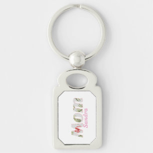 Porte-clés Monogramme Maman Fleurs Tropicales Rose et Vert