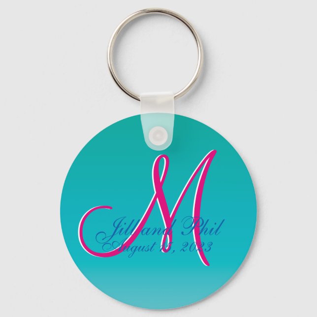 Porte-clés Monogramme Mariage Turquoise (Recto)