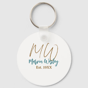 Porte-clés Monogramme marron bleu turquoise année simple mini