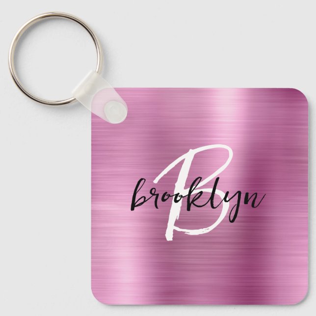 Porte-clés Monogramme Métal Brossé Rose Glam  (Recto)